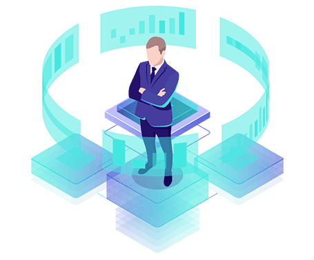 761 455 2 A businessperson surrounded by data, representing EgForIT Software's digital solutions