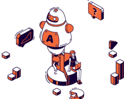 agile-software-development-solutions A robot floating above a developer. Representing our agile software development solutions