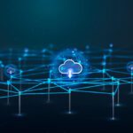 Holographic cloud node connecting other nodes to represent SharePoint migration planning